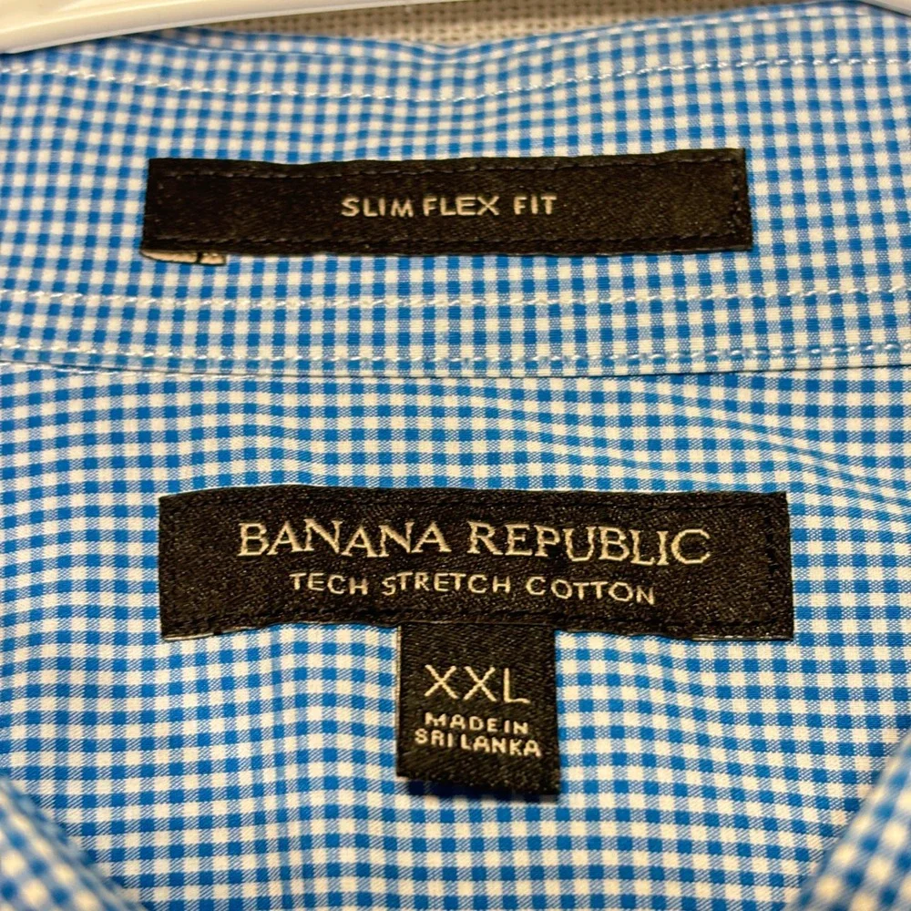 Banana Republic Mens Slim Flex Fit Tech Stretch Cotton Gingham Dress Shirt XXL‎